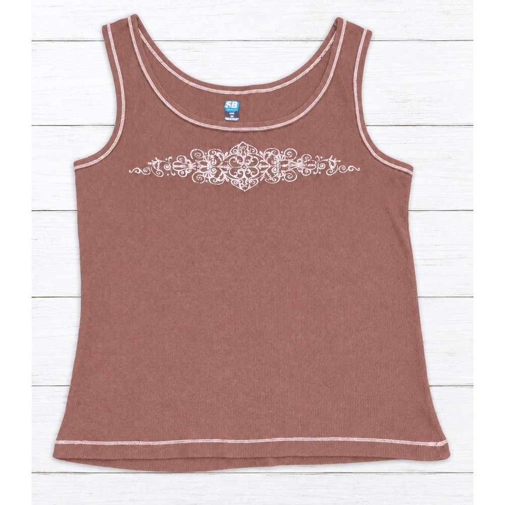 SB Active Tank Top Brown Ribbed Graphic Y2K Grunge Fairycore Petite Large